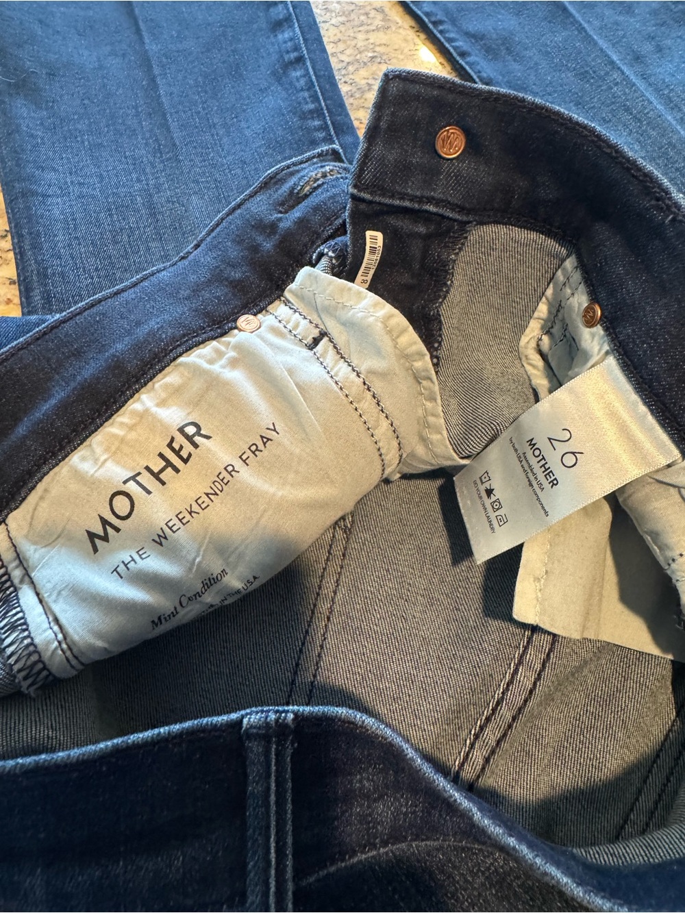 MOTHER The Weekender Fray Jeans in Dark Blue